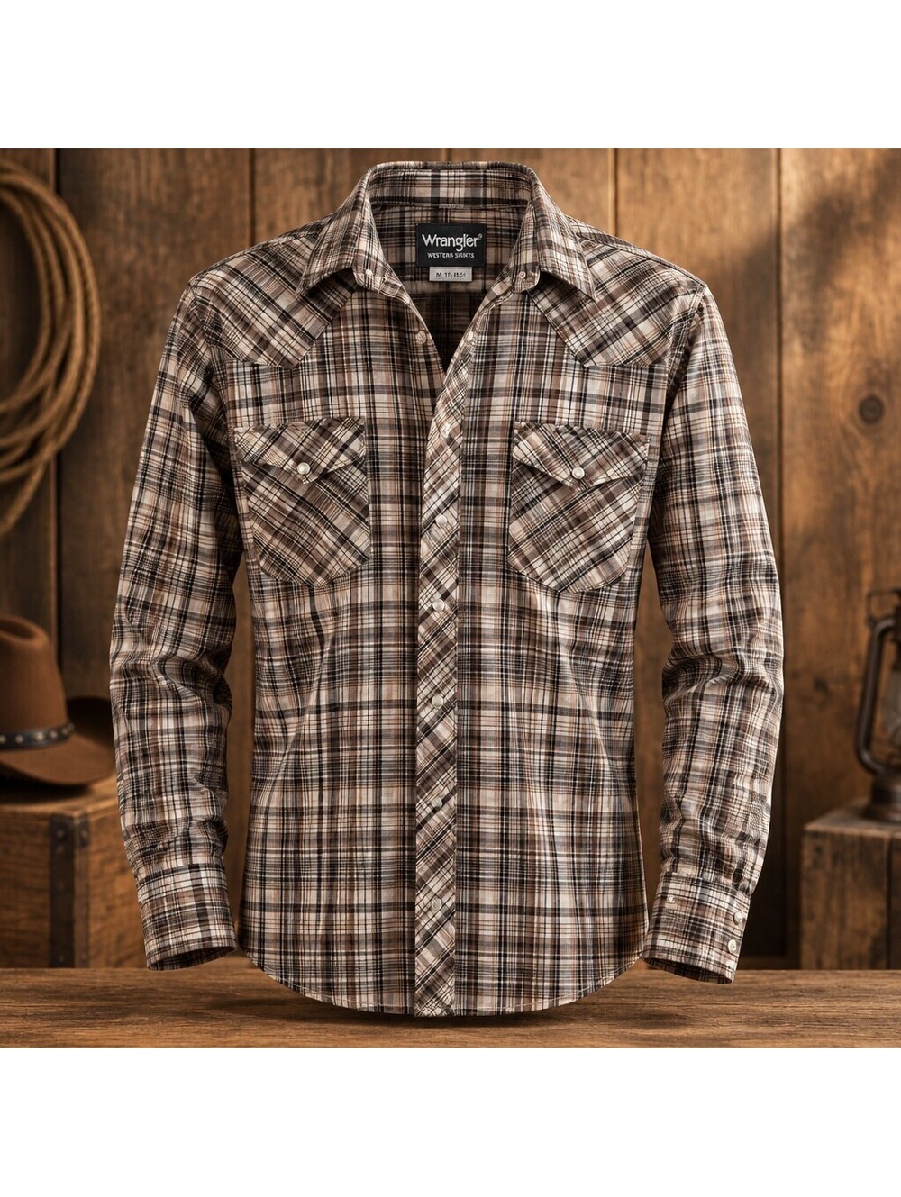 Wrangler Medium Gray Plaid Western Snap Shirt Cotton Blend Cowboy 5124